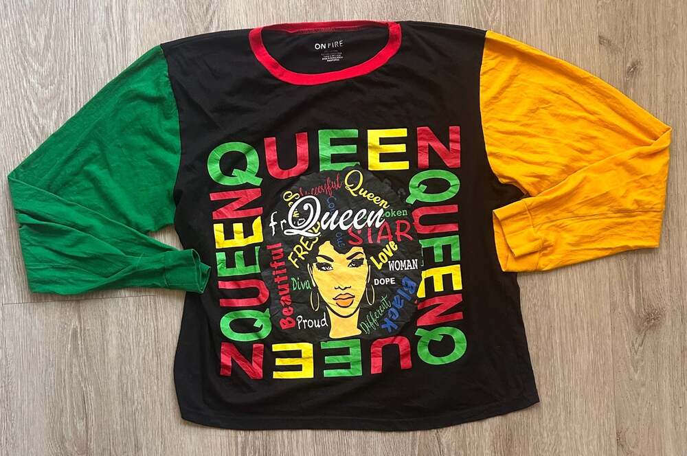 On Fire Black Queen Graphic Long Sleeve Color Block T-Shirt